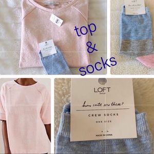 AT Loft Cute Socks & Flattering Jacquard Light Pink Top & Super Cute Socks
